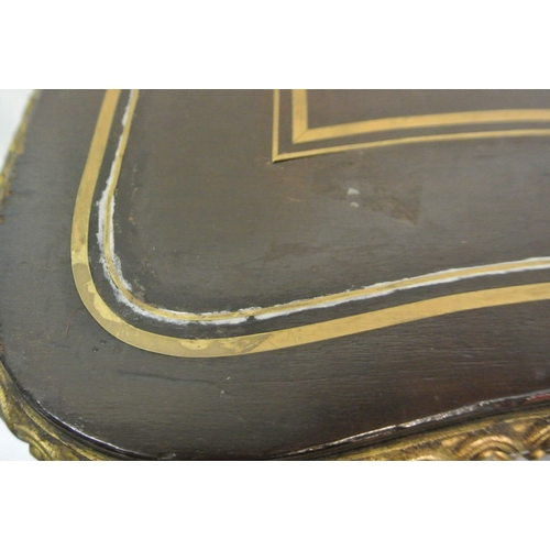 376 - Louis XV inlaid card table with ormolu mounted serpentine borders, ornate brass inlay, swivel top wi... 