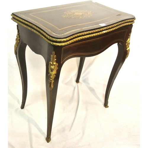 376 - Louis XV inlaid card table with ormolu mounted serpentine borders, ornate brass inlay, swivel top wi... 