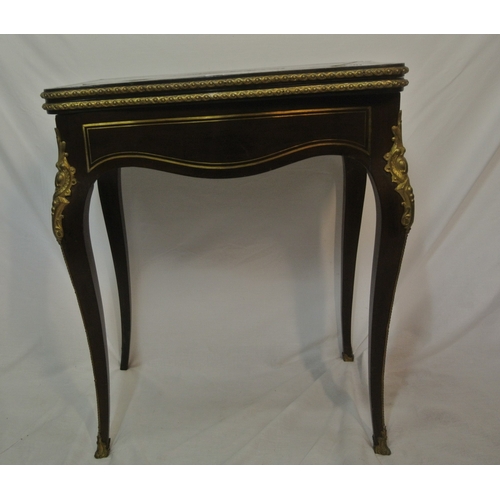 376 - Louis XV inlaid card table with ormolu mounted serpentine borders, ornate brass inlay, swivel top wi... 