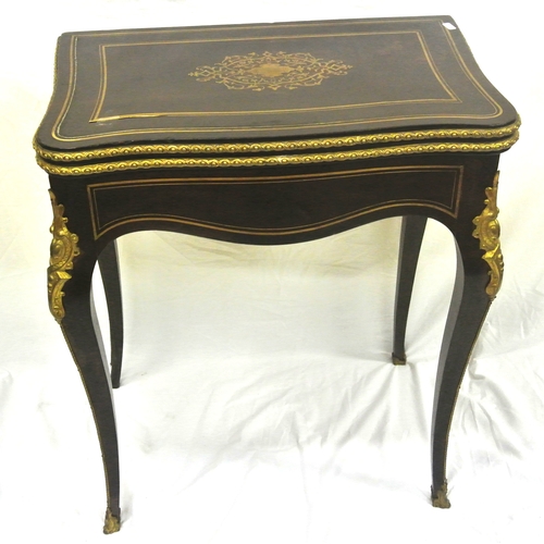 376 - Louis XV inlaid card table with ormolu mounted serpentine borders, ornate brass inlay, swivel top wi... 