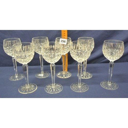 391 - Set of 8 Waterford Crystal wine glasses with faceted & strawberry diamond decoration, faceted stems,... 