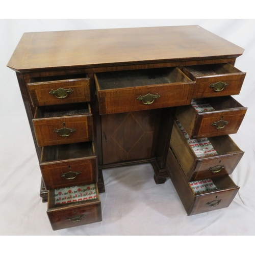 395 - Georgian mahogany kneehole desk with 9 drawers with brass drop handles & back plates, central press,... 