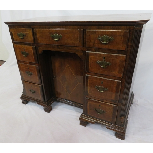 395 - Georgian mahogany kneehole desk with 9 drawers with brass drop handles & back plates, central press,... 