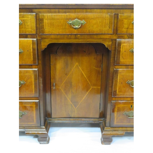 395 - Georgian mahogany kneehole desk with 9 drawers with brass drop handles & back plates, central press,... 