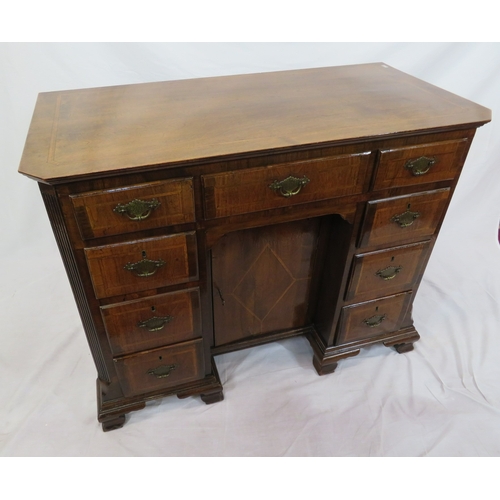 395 - Georgian mahogany kneehole desk with 9 drawers with brass drop handles & back plates, central press,... 