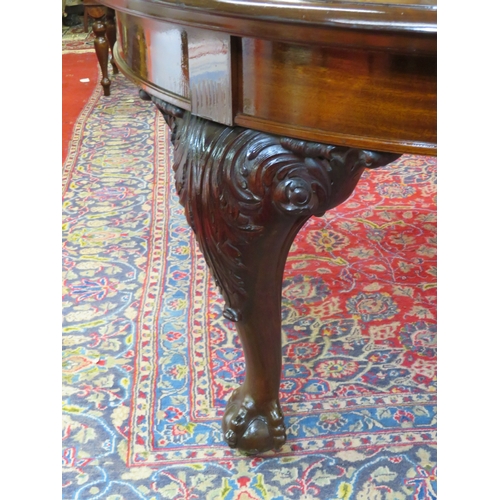 400 - Victorian mahogany D-end dining table with 2 extra leaves inset, ornate scroll & foliate carved cabr... 