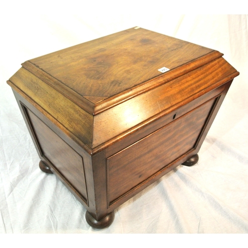 420 - Georgian mahogany cellarette or wine cooler with sarcophagus shaped top, sectioned interior, on ball... 