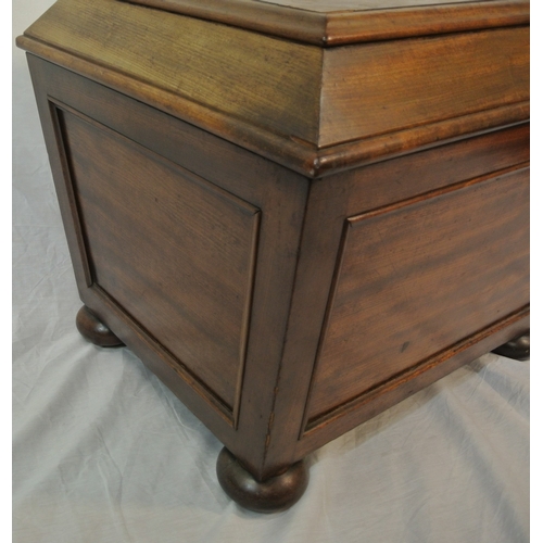 420 - Georgian mahogany cellarette or wine cooler with sarcophagus shaped top, sectioned interior, on ball... 