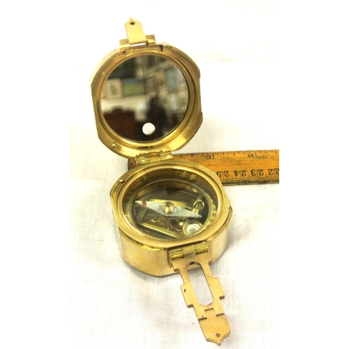 428 - Mariners brass folding hand held compass with level stamped Stanley, London