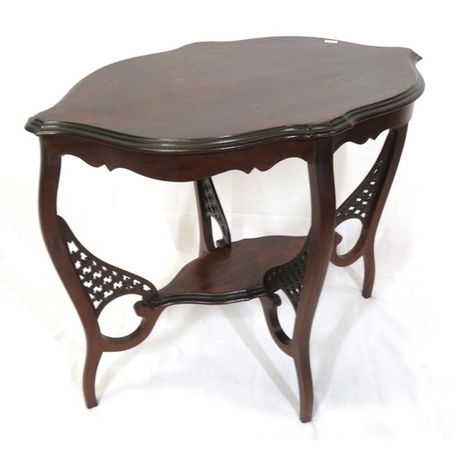 436 - Edwardian style 2 tier oval mahogany occasional table with serpentine sides & cabriole legs