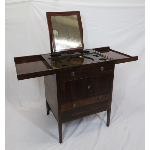 448 - Edwardian gentleman's wash stand with fold-out top, pull-up mirror, press & drawer under, on square ... 