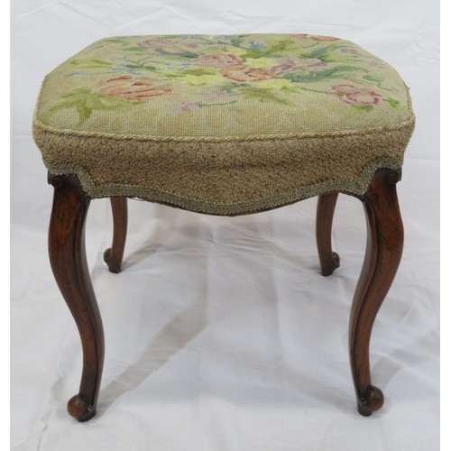 460 - Victorian mahogany stool with foliate needlework, on cabriole legs