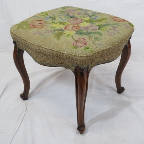 460 - Victorian mahogany stool with foliate needlework, on cabriole legs