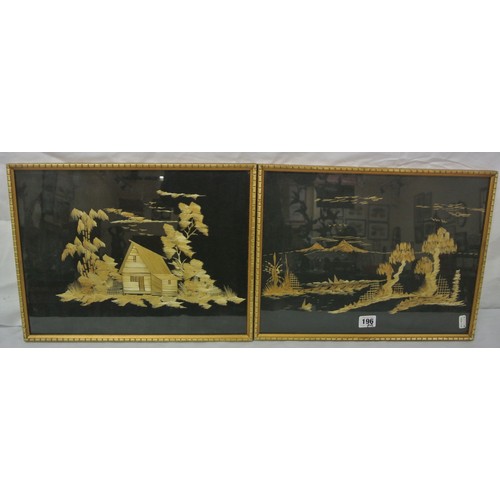 196 - Pair of Japanese wood pictures 29x39cm each