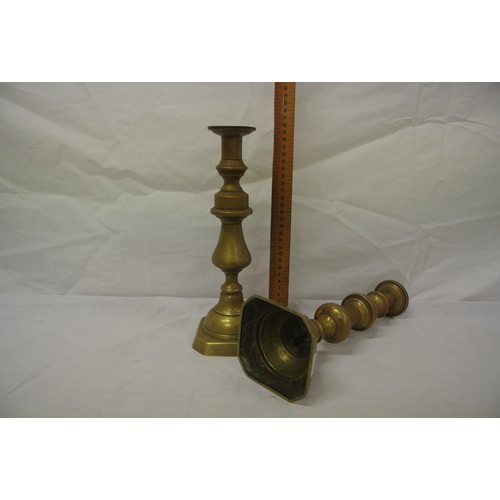 320 - Pair of brass candlesticks with stepped bases