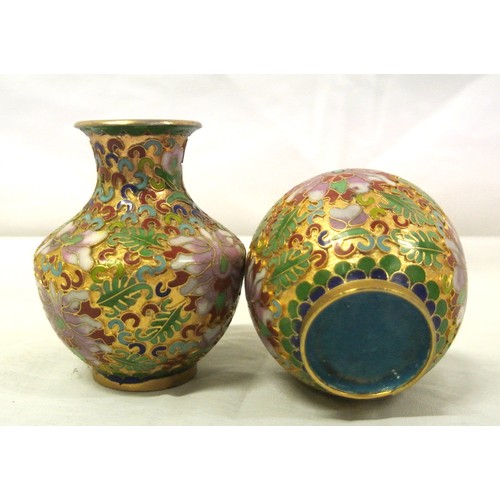 358 - Pair of Famille Rose cloisonne baluster shaped bud vases