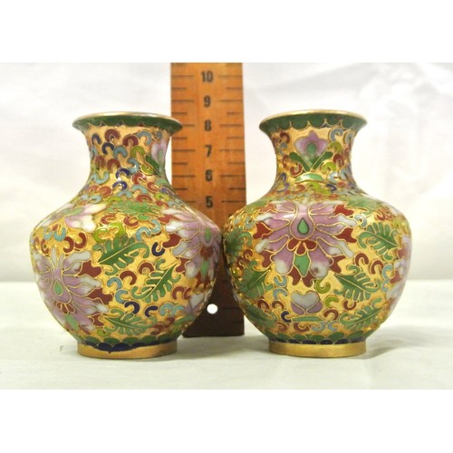 358 - Pair of Famille Rose cloisonne baluster shaped bud vases