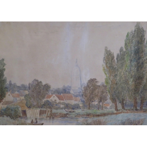 194 - Dutch school 'Riverside scene with figures and boats' watercolour 82x135cm