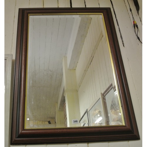 348 - Teak framed bevelled glass wall mirror 90x65cm