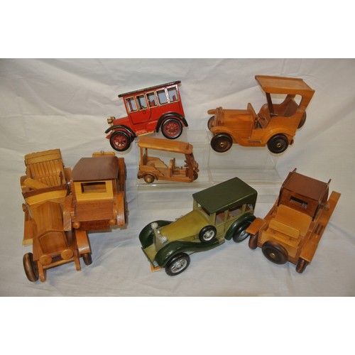 341 - Assortel lot of timber car models, etc