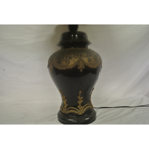 368 - Baluster shaped electric lamp with applied foliate decoration