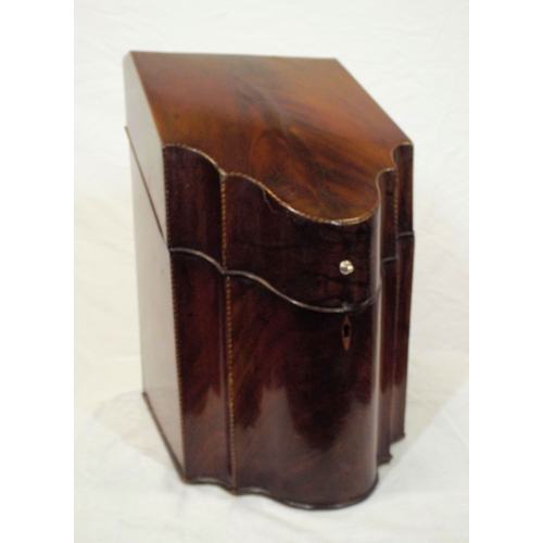 384 - Edwardian inlaid walnut converted knife box with serpentine shaped front, herringbone inlay, section... 