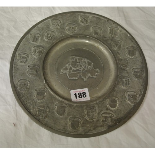 378 - 'Rian Zinn Etain Pur' pewter wall plaque with Swiss coats of arms