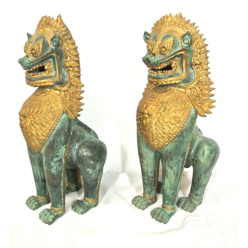 411 - Pair of cloisonne Asian temple dog figures with ornate decoration