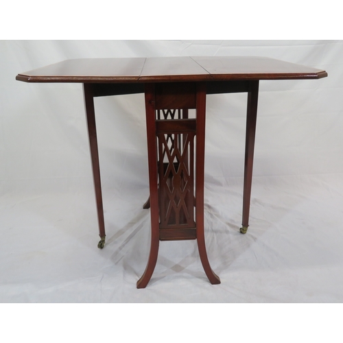 246 - Edwardian inlaid & crossbanded mahogany Pembroke table with drop leaves, gateleg supports, angled bo... 