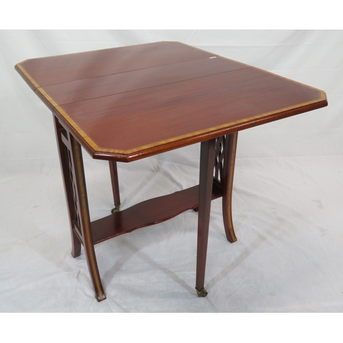 246 - Edwardian inlaid & crossbanded mahogany Pembroke table with drop leaves, gateleg supports, angled bo... 