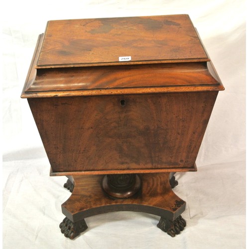 320 - William IV walnut cellarette or wine cooler with sarcophagus shaped lift-up lid, brass drop handles,... 