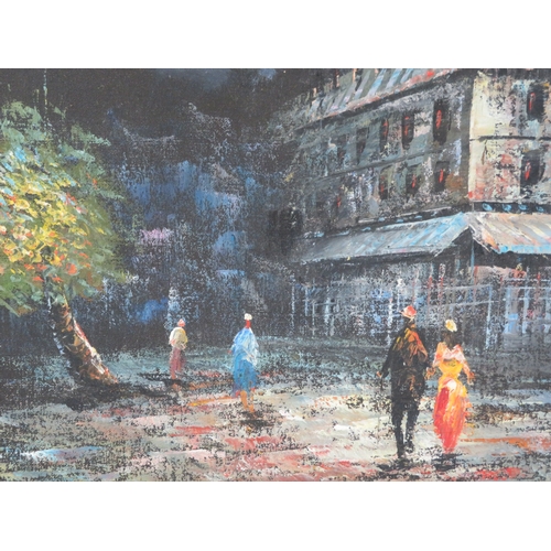 13 - French school 'Figures in a street' oil on board, 50x60cm