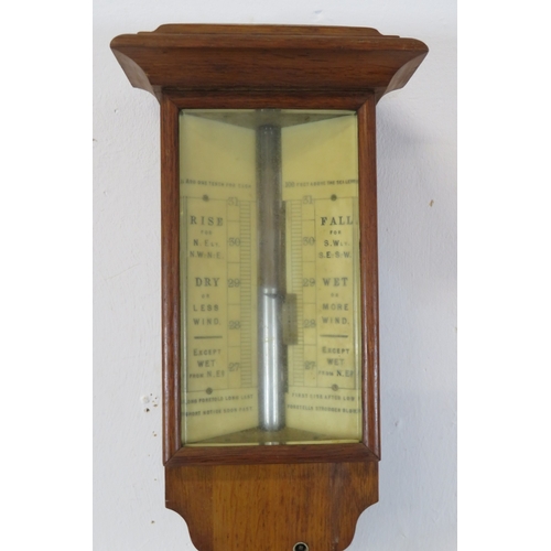 196 - Admiral Fitzroy oak barometer with thermometer, 100cm high