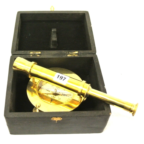 197 - Mariners brass extending telescope & compass in fitted presentation case