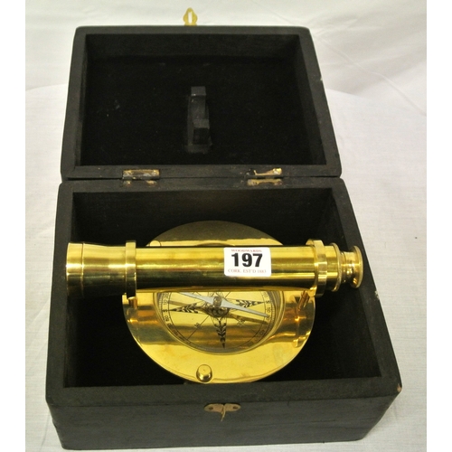 197 - Mariners brass extending telescope & compass in fitted presentation case