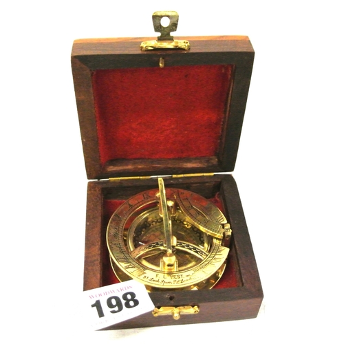 198 - Mariners brass compass with adjustable gnomon in presentation box