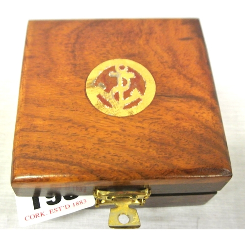 198 - Mariners brass compass with adjustable gnomon in presentation box