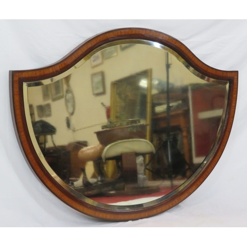 202 - Edwardian inlaid crossbanded heart shaped bevelled glass wall mirror