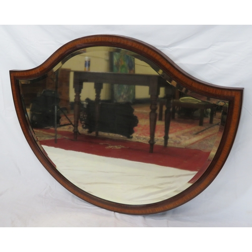 202 - Edwardian inlaid crossbanded heart shaped bevelled glass wall mirror