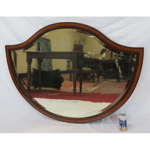 202 - Edwardian inlaid crossbanded heart shaped bevelled glass wall mirror