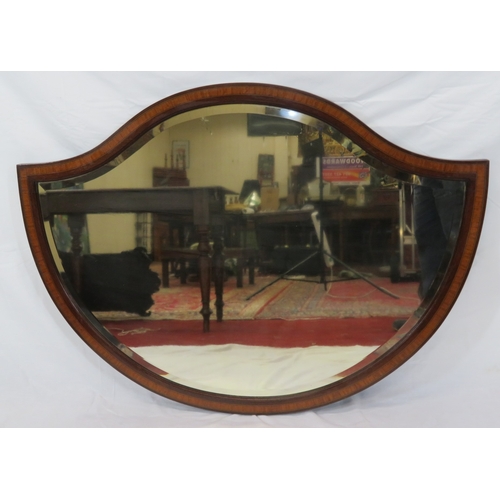 202 - Edwardian inlaid crossbanded heart shaped bevelled glass wall mirror