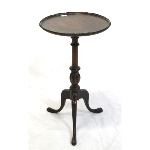 204 - Victorian mahogany wine or lamp table with raised beaded border, turned column, on tripod