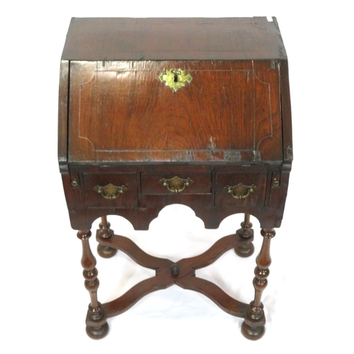 206 - William IV inlaid walnut bureau, with drop-down front, pull-out supports, fitted interior, 3 frieze ... 