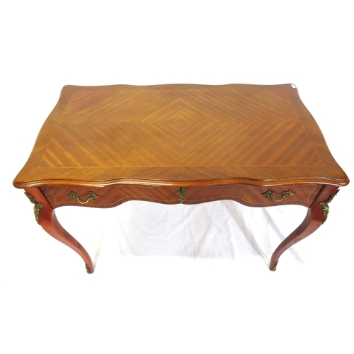 210 - Louis XV style inlaid crossbanded serpentine fronted desk with wavy borders, frieze drawer with ormo... 