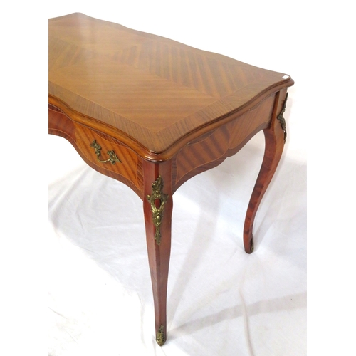 210 - Louis XV style inlaid crossbanded serpentine fronted desk with wavy borders, frieze drawer with ormo... 