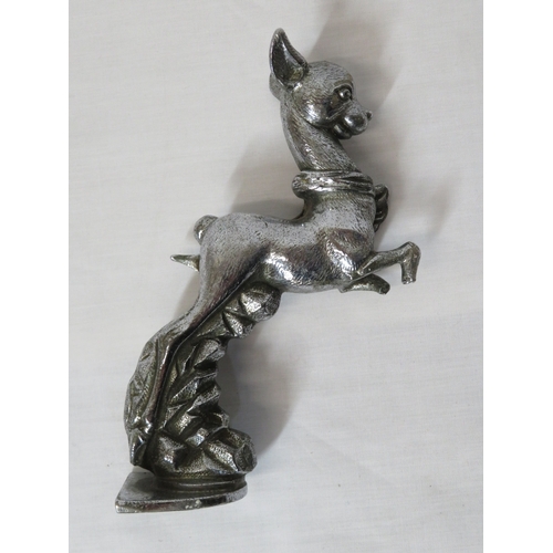 227 - Chrome ornament of a deer on shaped base