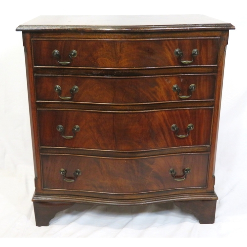 235 - Near pair of Edwardian style inlaid & crossbanded yew serpentine fronted chests of drawers with drop... 