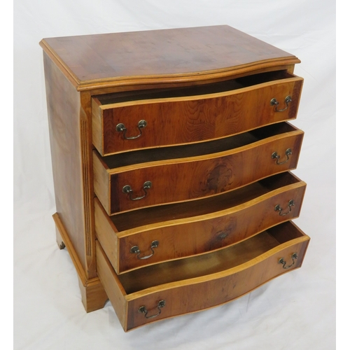 235 - Near pair of Edwardian style inlaid & crossbanded yew serpentine fronted chests of drawers with drop... 