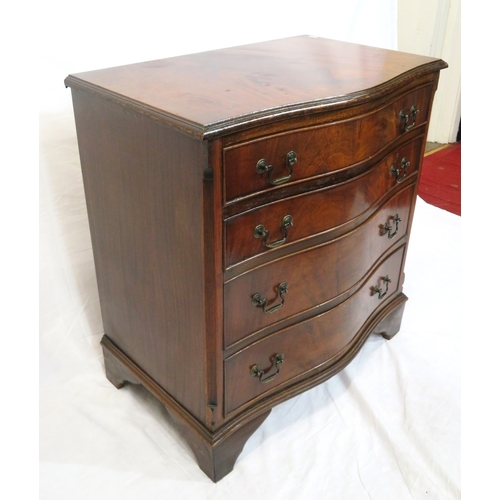 235 - Near pair of Edwardian style inlaid & crossbanded yew serpentine fronted chests of drawers with drop... 