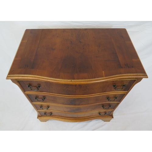 235 - Near pair of Edwardian style inlaid & crossbanded yew serpentine fronted chests of drawers with drop... 